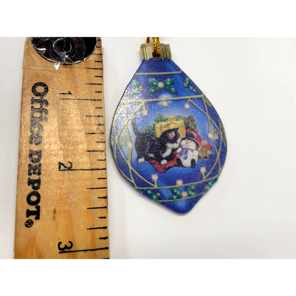Blue Christmas Ornament Teardrop Cat Snowman Holiday Tree Hanging Decor Cute New - Picture 6 of 9